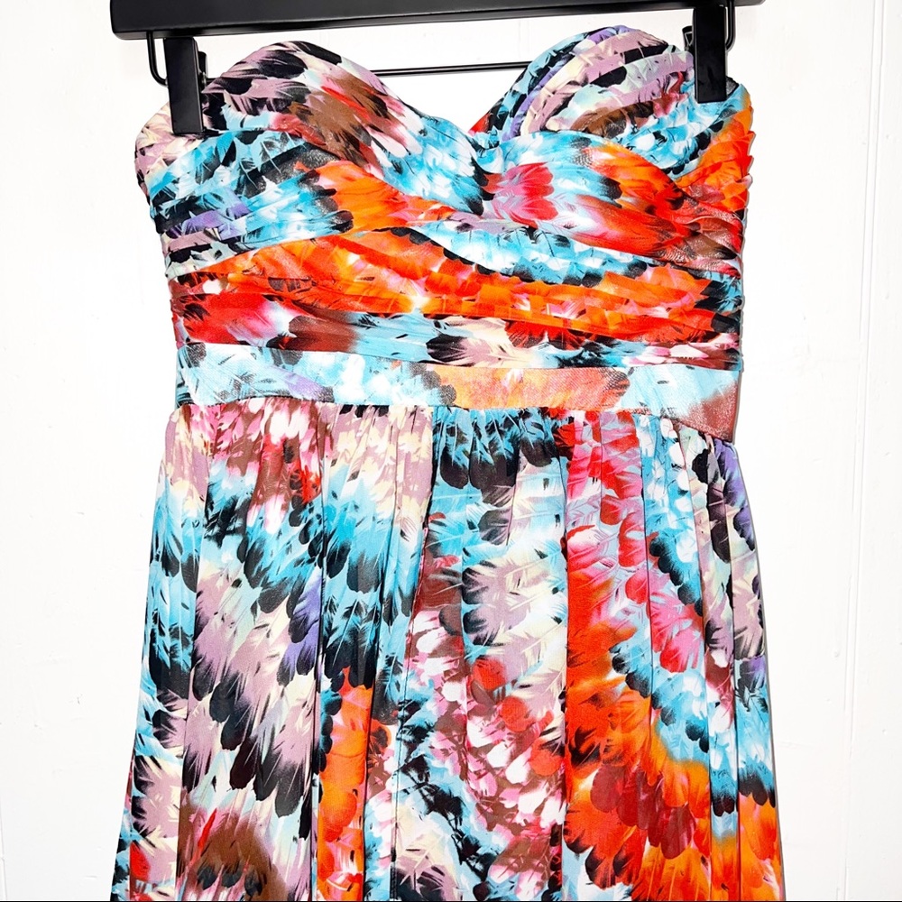 Aidan Mattox Multicolor Feather Print Strapless H… - image 5